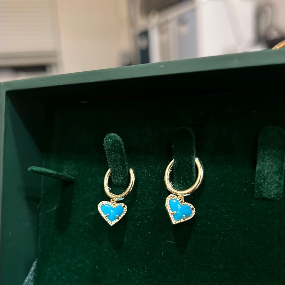 Kendra Scott Blue and Gold Heart Earrings